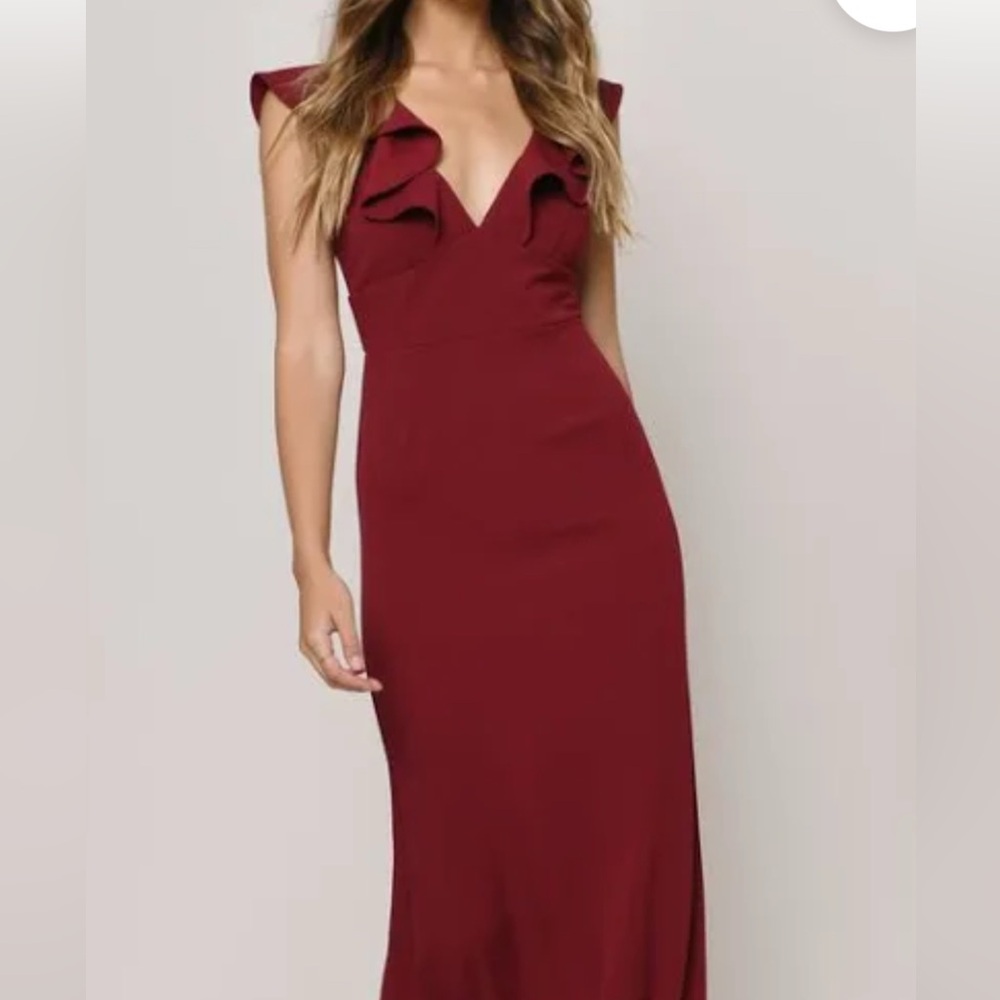 Maroon Deep V Maxi Dress